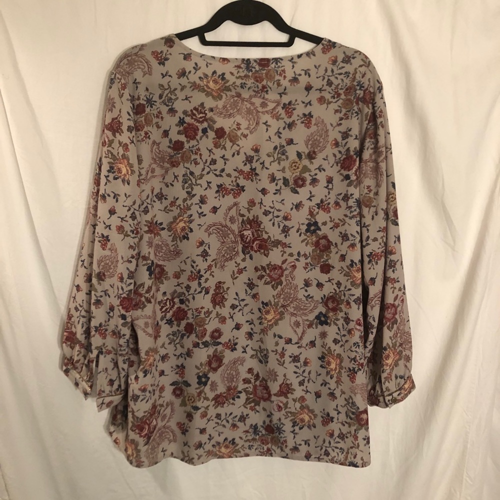 Dressbarn Printed Beaded Trim Long Sleeve Blouse - Picture 7 of 7